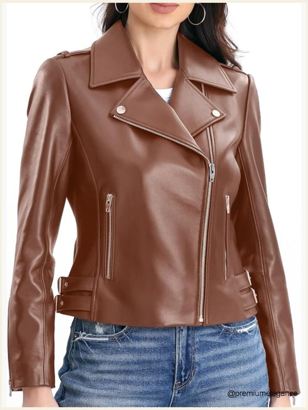 Genuine Lambskin Leather Motorcycle Jacket w/ Zippers Quilted Back